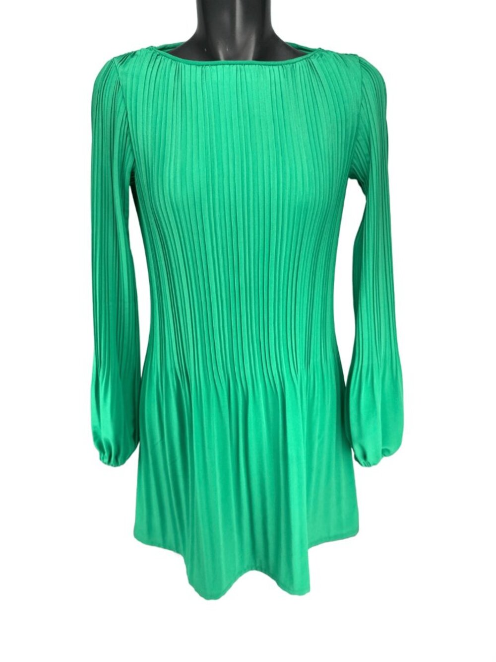 MAJE Pleated Crepe Mini Dress Long Sleeve Minimalist Green Womens sz 1 / S